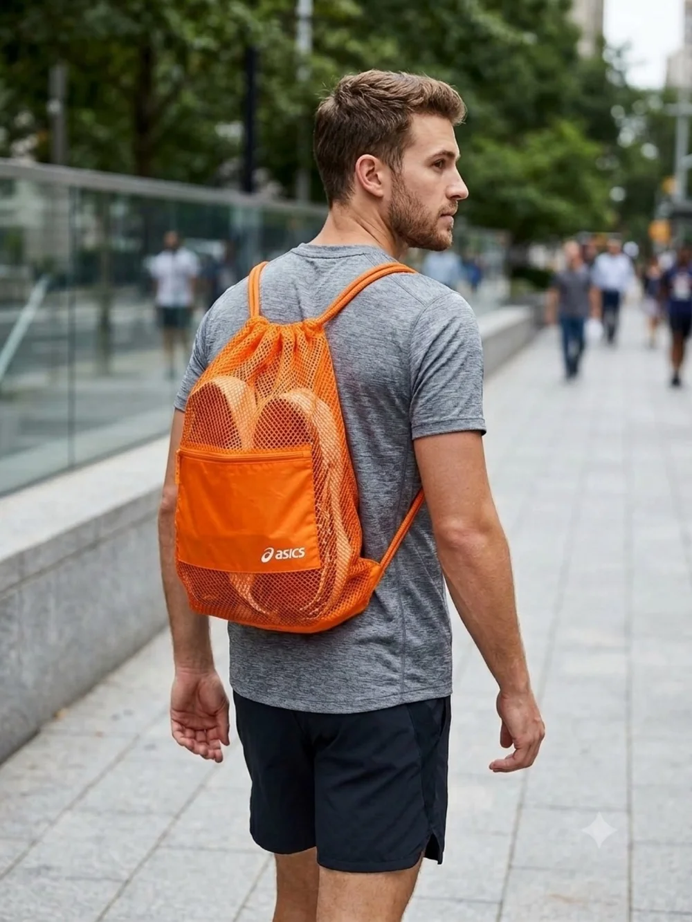 ASICS Bright Orange Mesh Drawstring Backpack